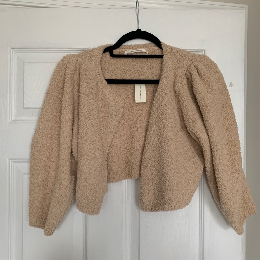 NWT Anthropologie Cropped Puff Shoulder Cardigan